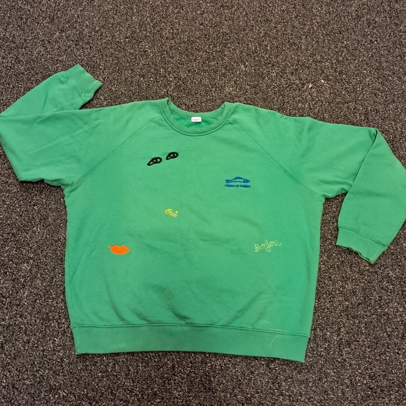 Clare V Sweatshirt French Terry Embroidered Green Size L - Picture 8 of 9